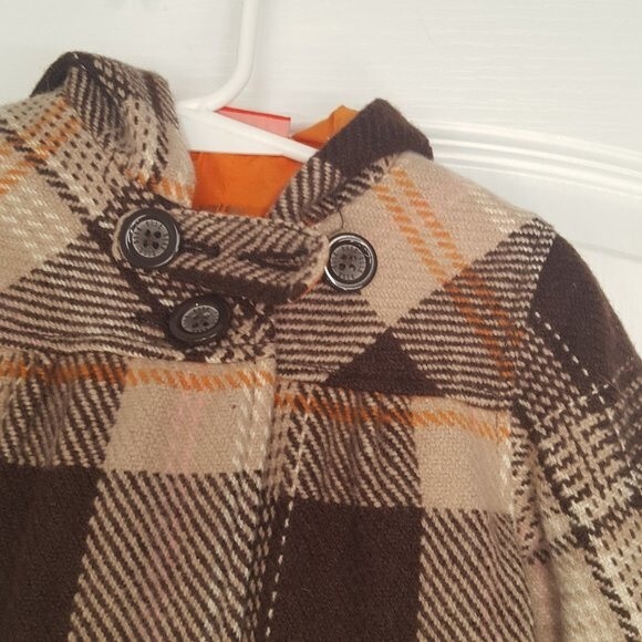 ELLE Brown Plaid Winter Coat Hood Vintage Style Retro - Picture 5 of 8